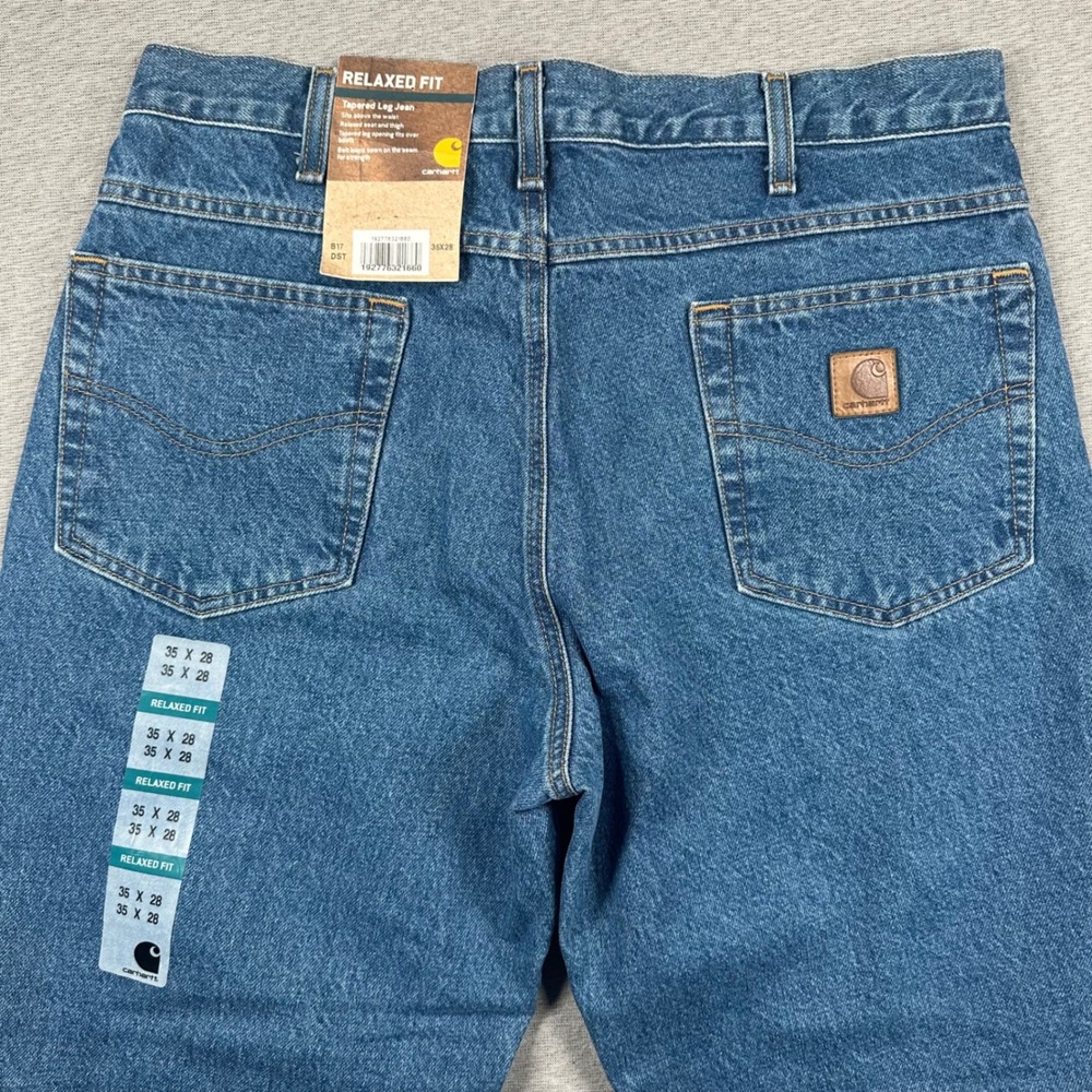Carhartt Jeans Mens 35x28 Relaxed Fit Blue Denim Casual Work B17 DST Tapered Leg